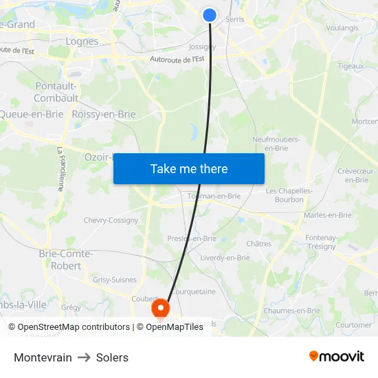 Montevrain to Solers map