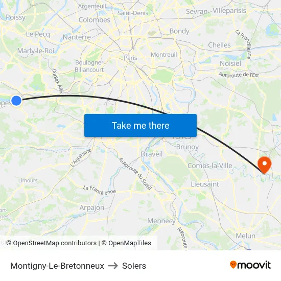 Montigny-Le-Bretonneux to Solers map
