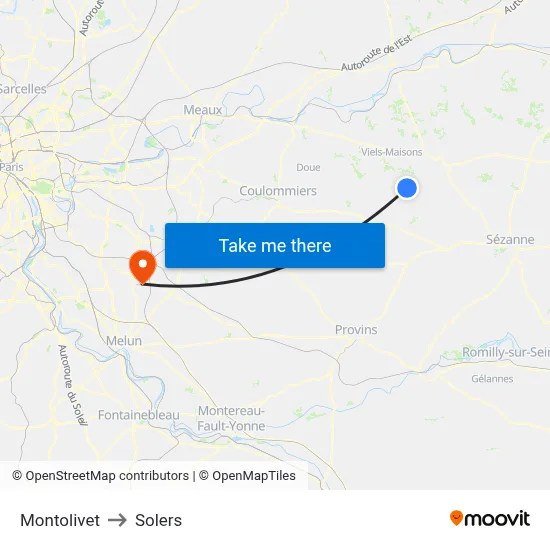 Montolivet to Solers map