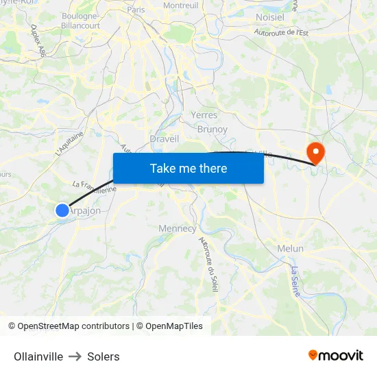 Ollainville to Solers map