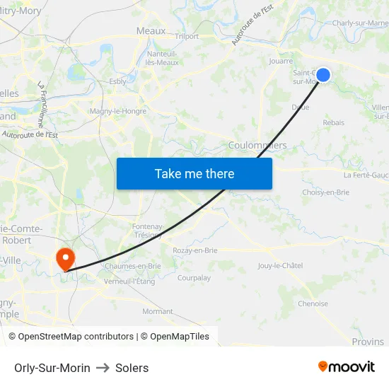 Orly-Sur-Morin to Solers map