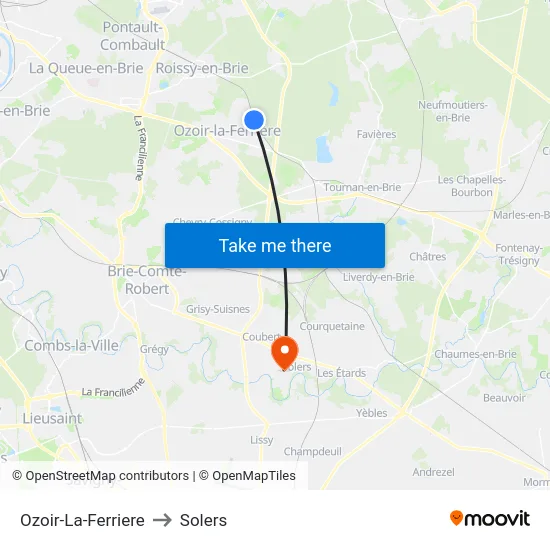 Ozoir-La-Ferriere to Solers map