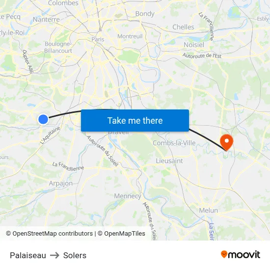 Palaiseau to Solers map