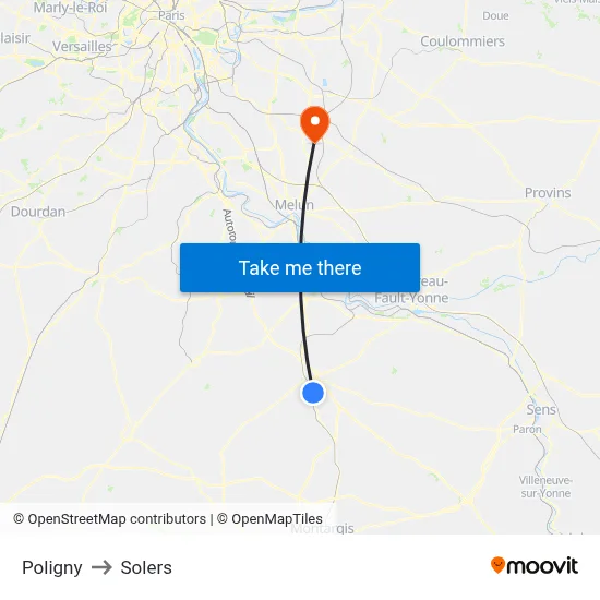 Poligny to Solers map