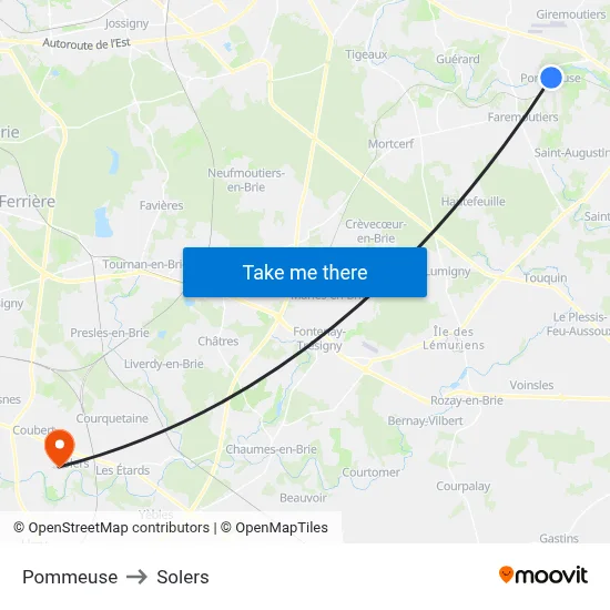 Pommeuse to Solers map