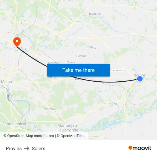 Provins to Solers map