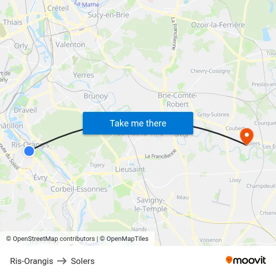 Ris-Orangis to Solers map