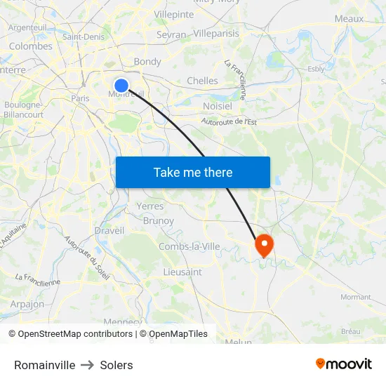 Romainville to Solers map