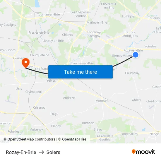 Rozay-En-Brie to Solers map