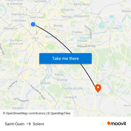 Saint-Ouen to Solers map