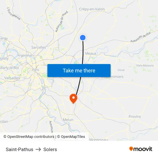Saint-Pathus to Solers map