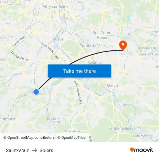 Saint-Vrain to Solers map