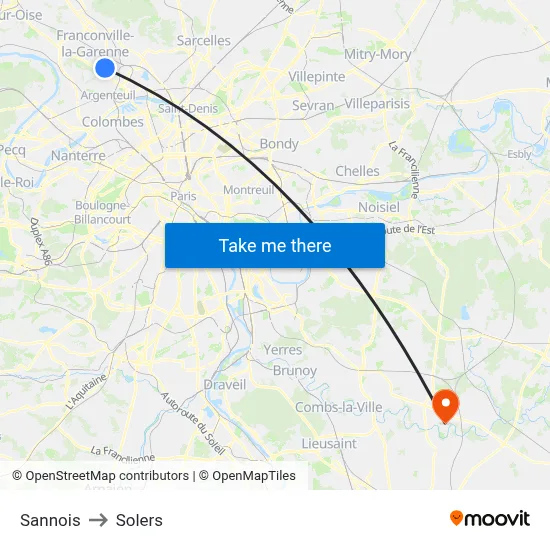 Sannois to Solers map
