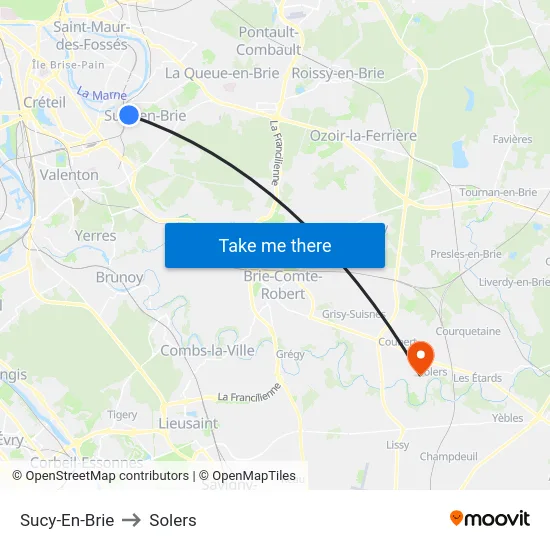 Sucy-En-Brie to Solers map