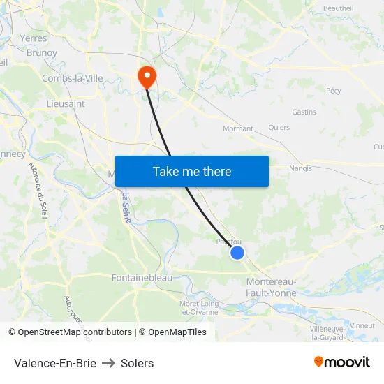 Valence-En-Brie to Solers map