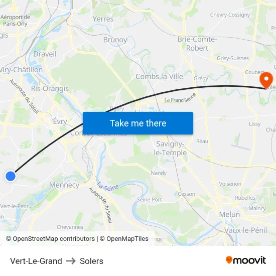Vert-Le-Grand to Solers map