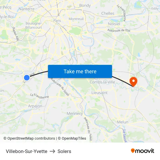 Villebon-Sur-Yvette to Solers map