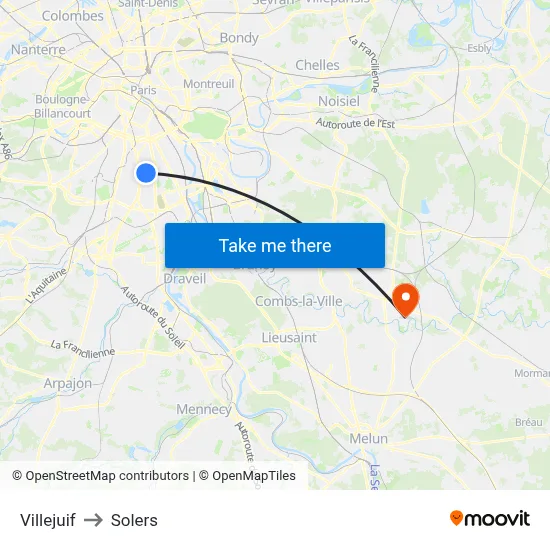 Villejuif to Solers map