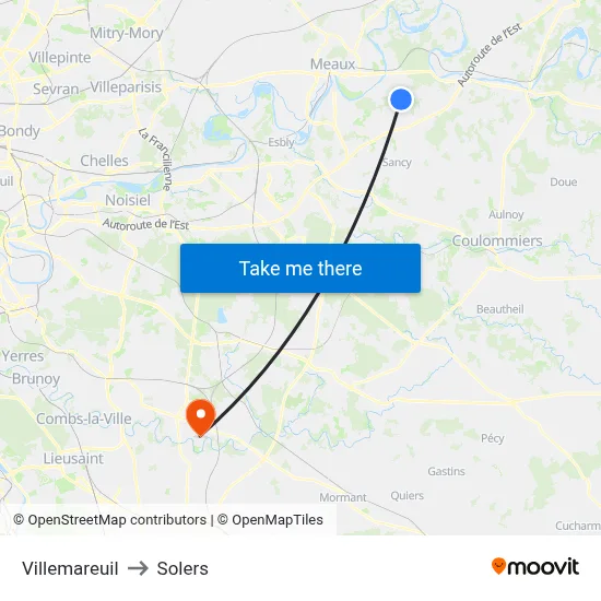 Villemareuil to Solers map