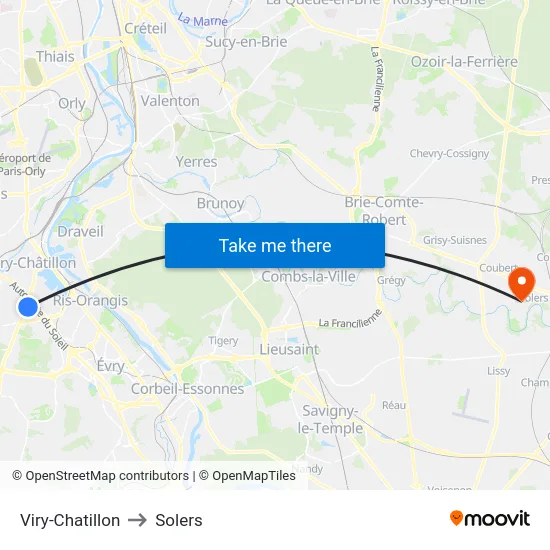 Viry-Chatillon to Solers map