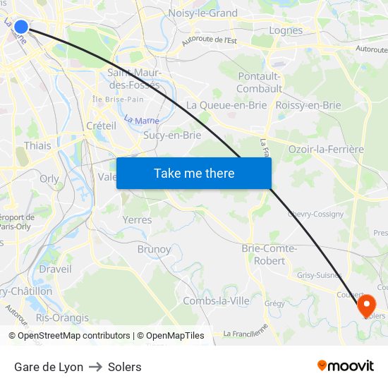 Gare de Lyon to Solers map