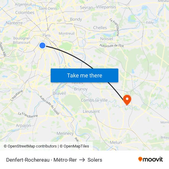 Denfert-Rochereau - Métro-Rer to Solers map