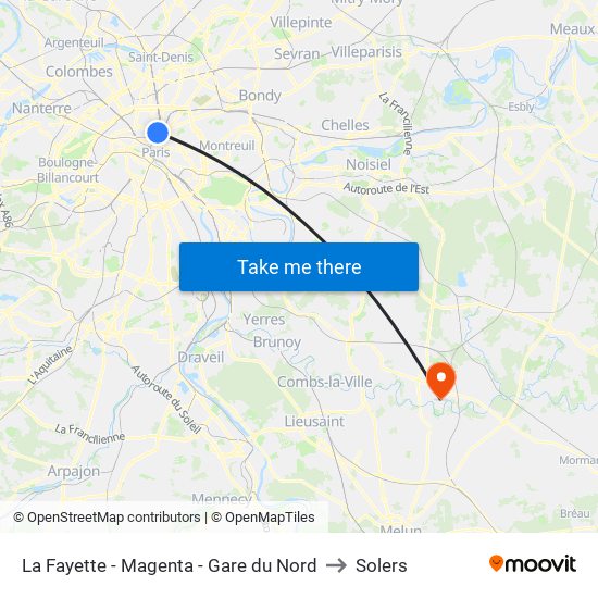La Fayette - Magenta - Gare du Nord to Solers map