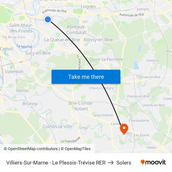 Villiers-Sur-Marne - Le Plessis-Trévise RER to Solers map