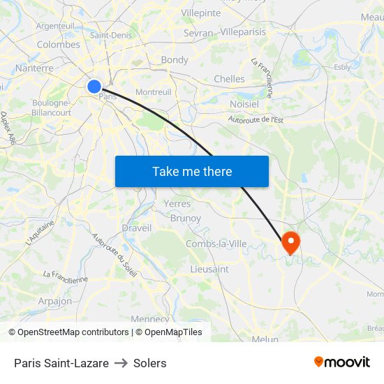 Paris Saint-Lazare to Solers map