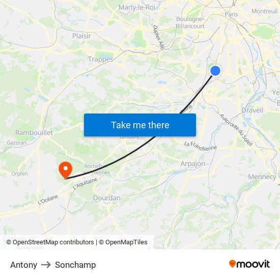 Antony to Sonchamp map