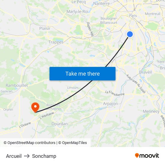 Arcueil to Sonchamp map