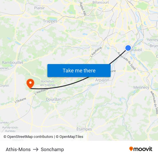 Athis-Mons to Sonchamp map