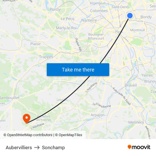 Aubervilliers to Sonchamp map