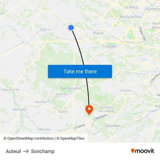 Auteuil to Sonchamp map