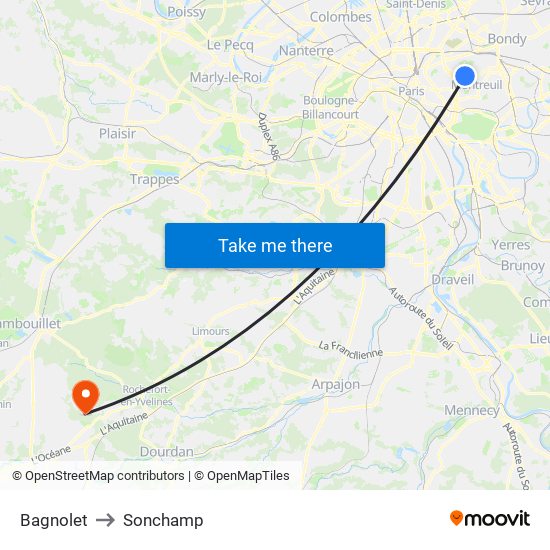 Bagnolet to Sonchamp map