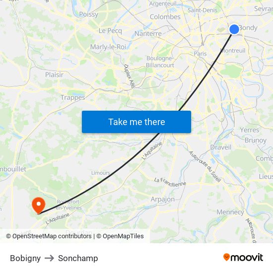 Bobigny to Sonchamp map