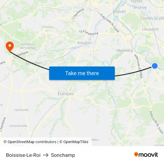 Boissise-Le-Roi to Sonchamp map