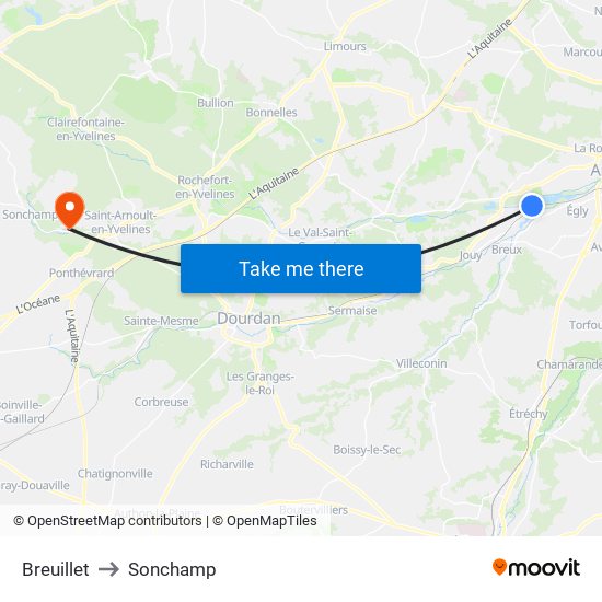 Breuillet to Sonchamp map