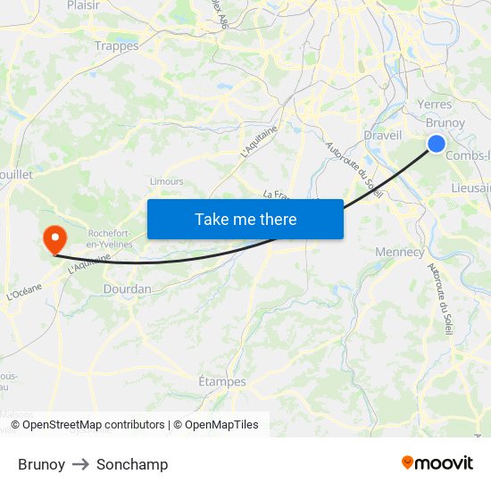 Brunoy to Sonchamp map