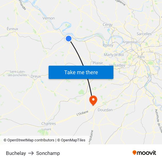 Buchelay to Sonchamp map
