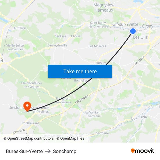 Bures-Sur-Yvette to Sonchamp map