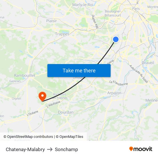 Chatenay-Malabry to Sonchamp map
