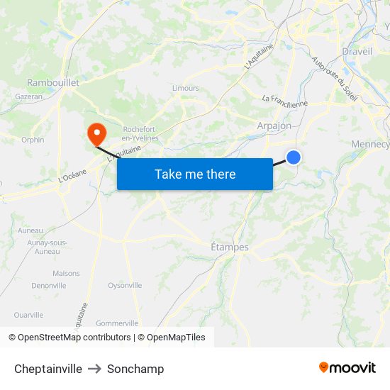 Cheptainville to Sonchamp map