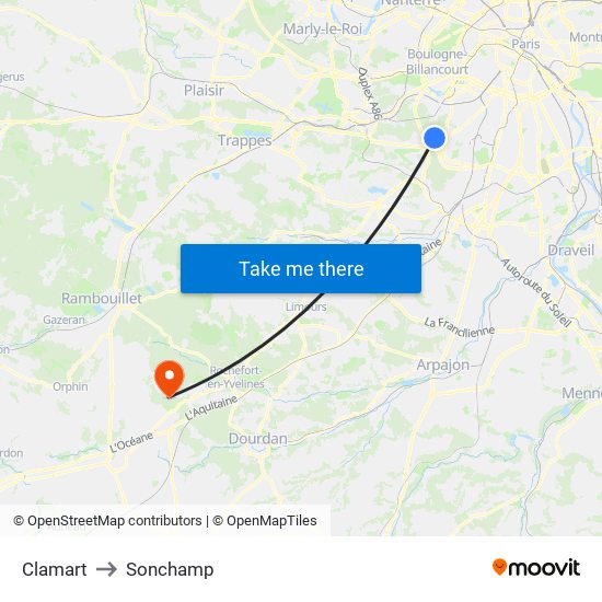Clamart to Sonchamp map