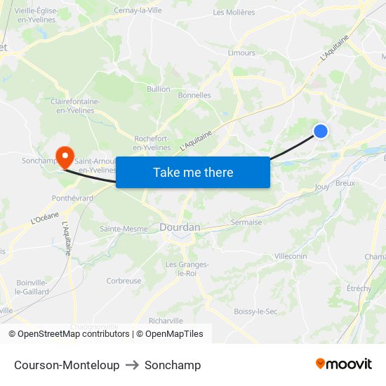 Courson-Monteloup to Sonchamp map