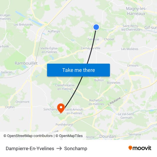 Dampierre-En-Yvelines to Sonchamp map