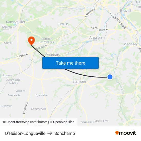 D'Huison-Longueville to Sonchamp map