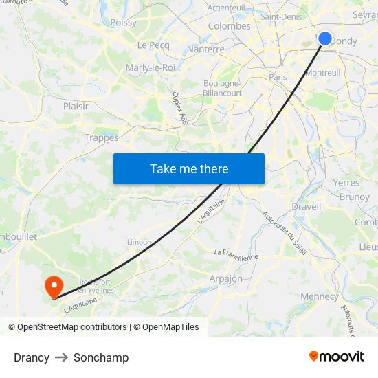 Drancy to Sonchamp map