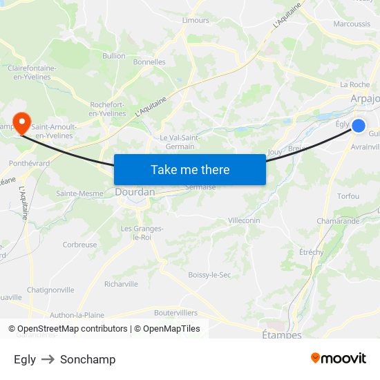 Egly to Sonchamp map