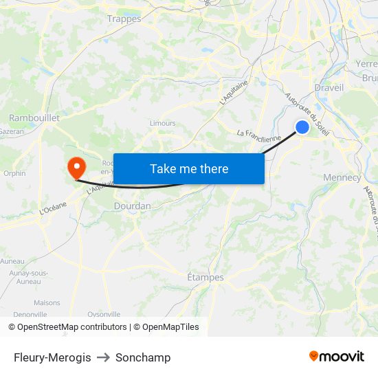 Fleury-Merogis to Sonchamp map
